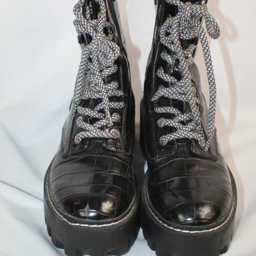 Zara Black Mock Croc Print UUQ Sole Boot Size 38/8
